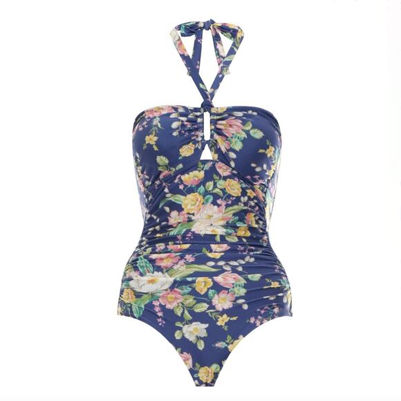 Zimmermann One Piece Swimsuit - Halter Neck Removable Tie - Blue - Size 2-4 - Picture 1 of 6